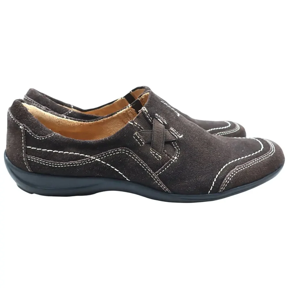 Naturalizer French Suede Brown Leather Slip on Comfort Flat Driving Loafer 7